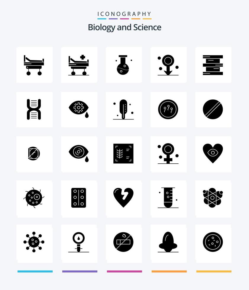 kreativ biologi 25 glyf fast svart ikon packa sådan som dna. farlig. biologi. kemi. biokemi vektor