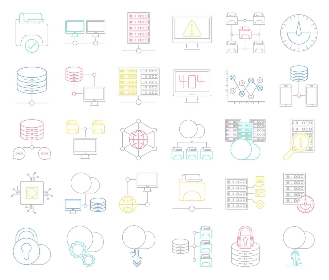Netzwerk- und Hosting-Icons, geeignet für eine Vielzahl von digitalen Kreativprojekten. vektor