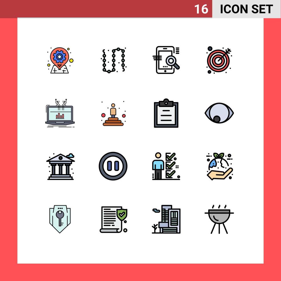 användare gränssnitt packa av 16 grundläggande platt Färg fylld rader av mål pil Smycken konfiguration optimera redigerbar kreativ vektor design element