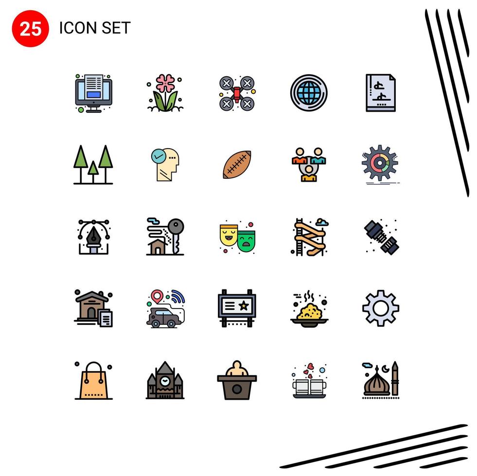 25 kreative Symbole moderne Zeichen und Symbole des Dateidokuments große Rosenkugel-Drohnenroboter editierbare Vektordesign-Elemente vektor