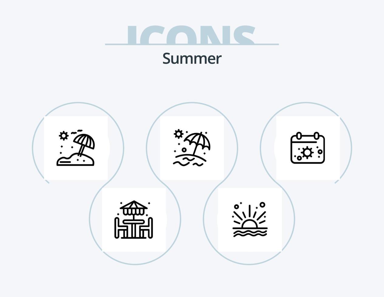 Sommerlinie Icon Pack 5 Icon Design. Thermometer. Strand. Strand. Strand. Meer vektor