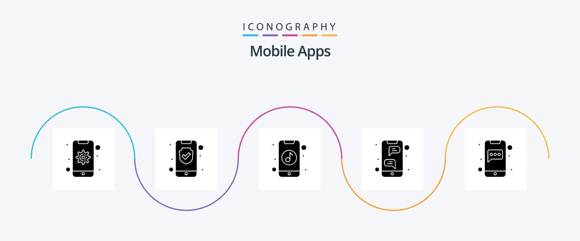 mobil appar glyf 5 ikon packa Inklusive bubbla. omedelbar budbärare. app. chatt. app vektor