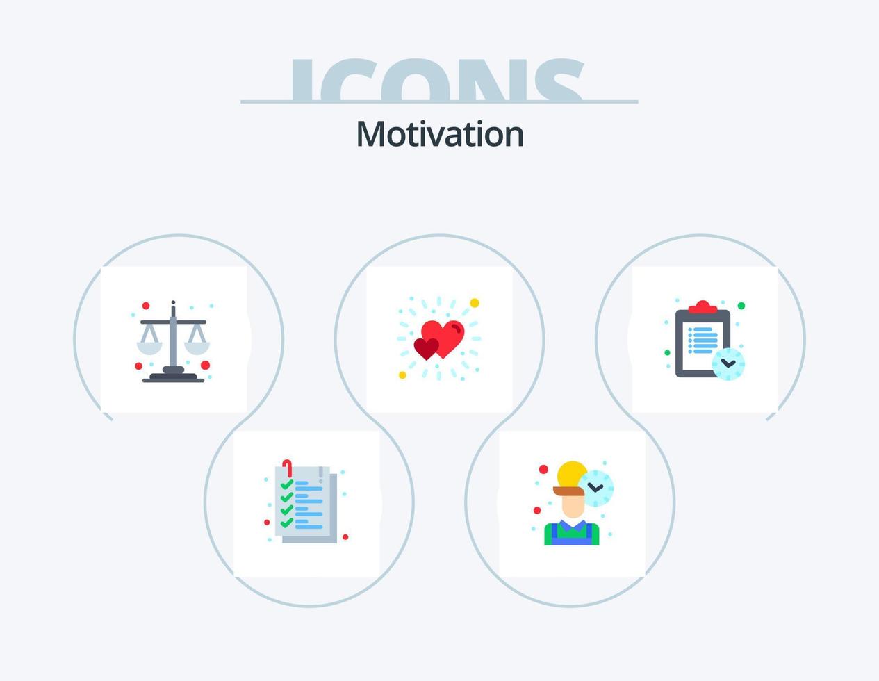 Motivation flach Icon Pack 5 Icon Design. Zeit. Liebe. Balance. Herz. hell vektor