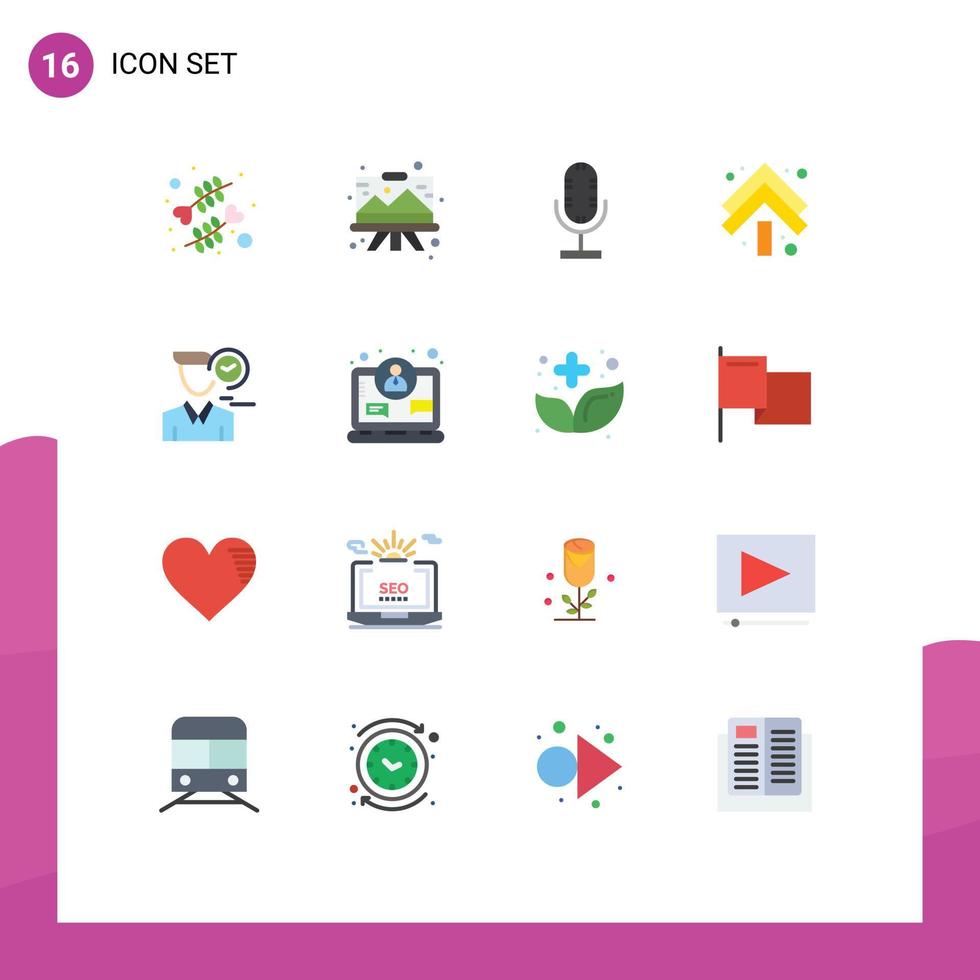 16 flaches Farbpaket der Benutzeroberfläche mit modernen Zeichen und Symbolen der Zeit, Pfeile, Mikrofon, bearbeitbares Paket mit kreativen Vektordesignelementen vektor