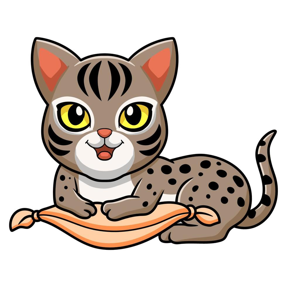 niedlicher ocicat Katzen-Cartoon auf dem Kissen vektor