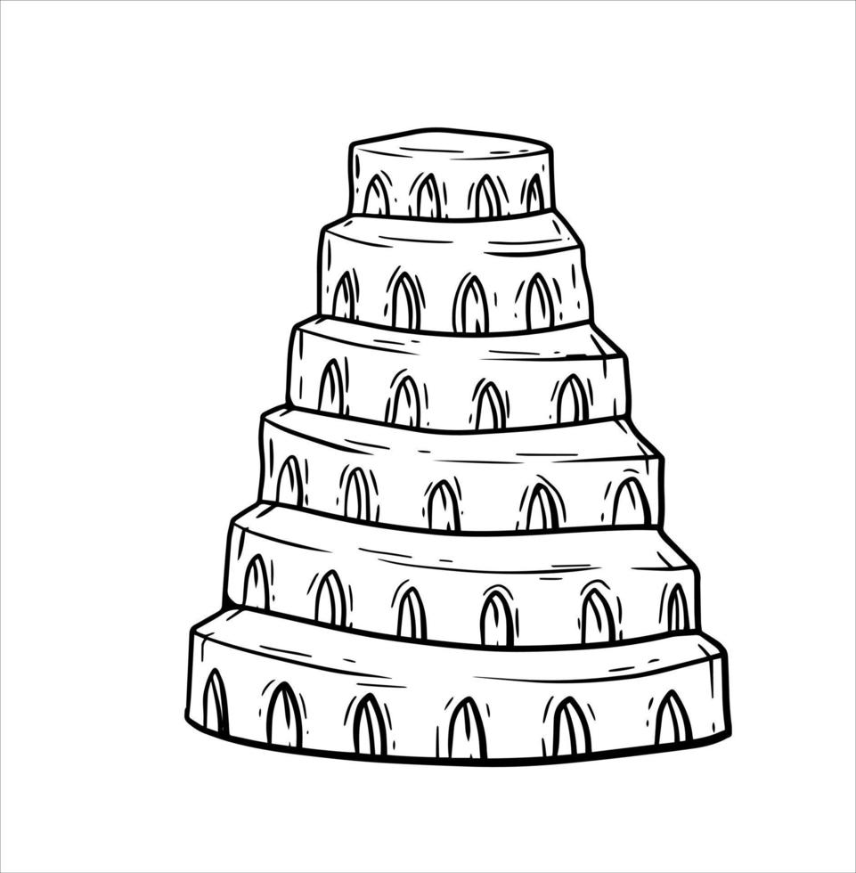 torn av babel. gammal stad babylon av mesopotamia och irak. biblisk berättelse. sumerian civilisation. historia och arkeologi. hand dragen skiss isolerat på vit vektor