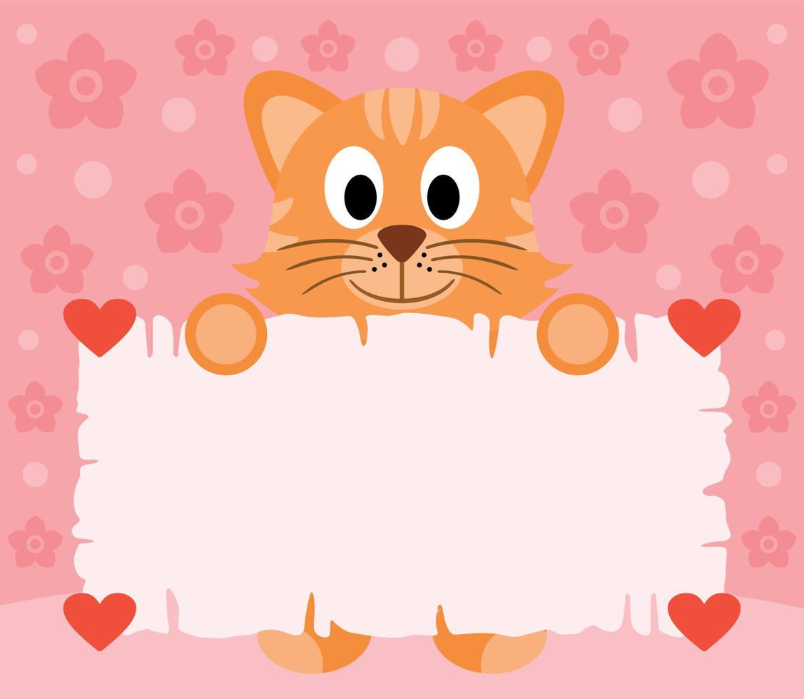 rosa valentines dag bakgrund kort med katt vektor