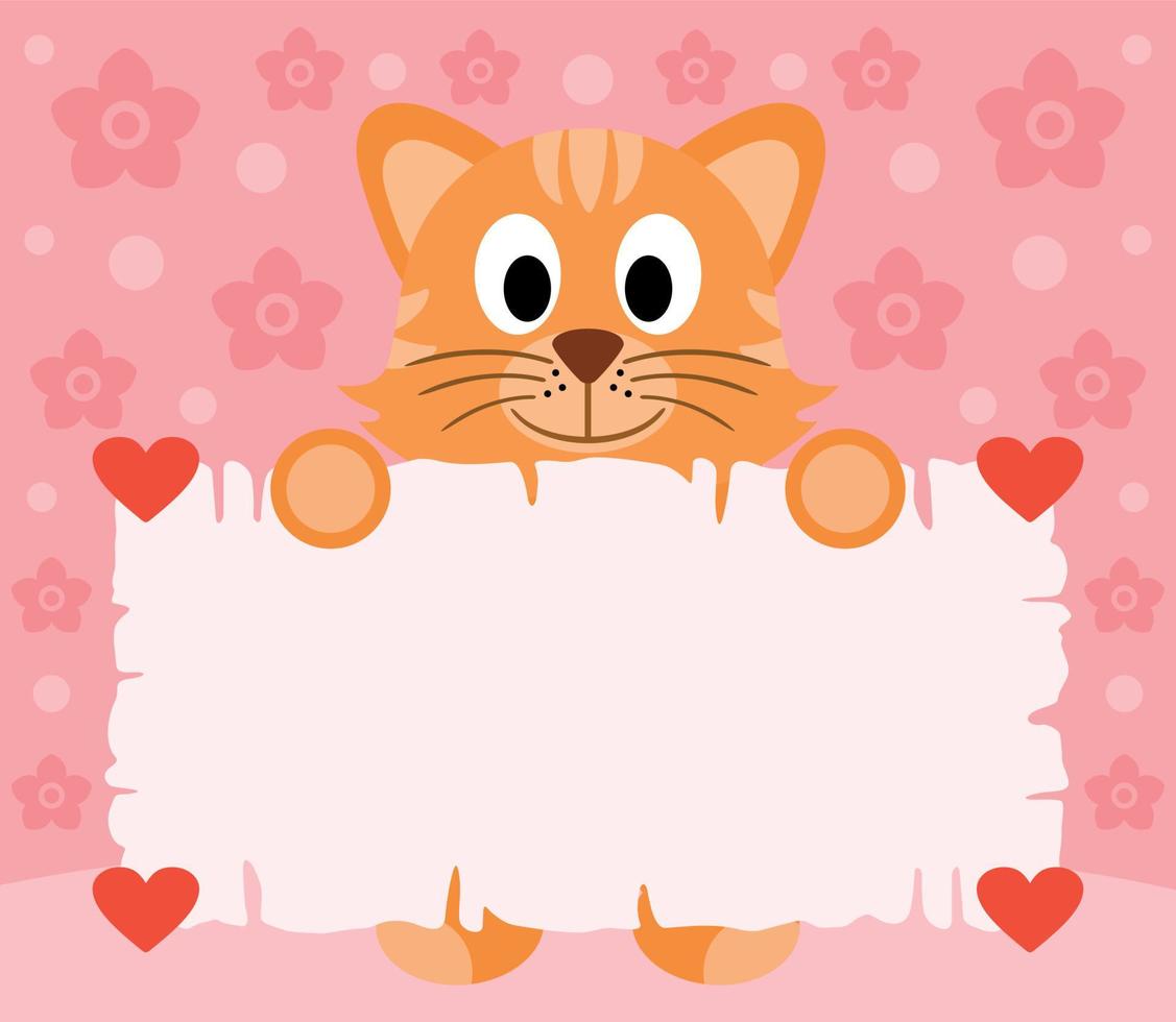 Rosa Valentinstag Hintergrundkarte mit Katze vektor
