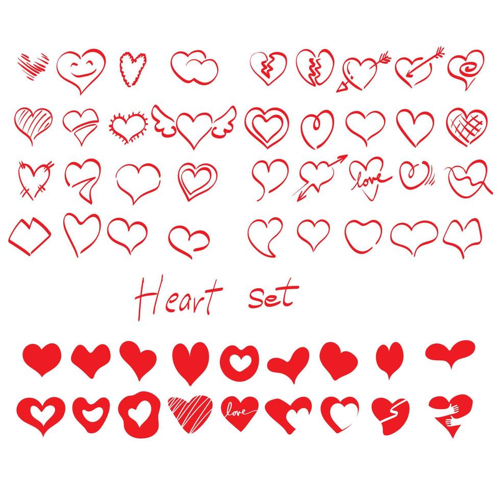 röd hjärta form uppsättning illustration vektor hand dragen isolerat på vit bakgrund linje konst.