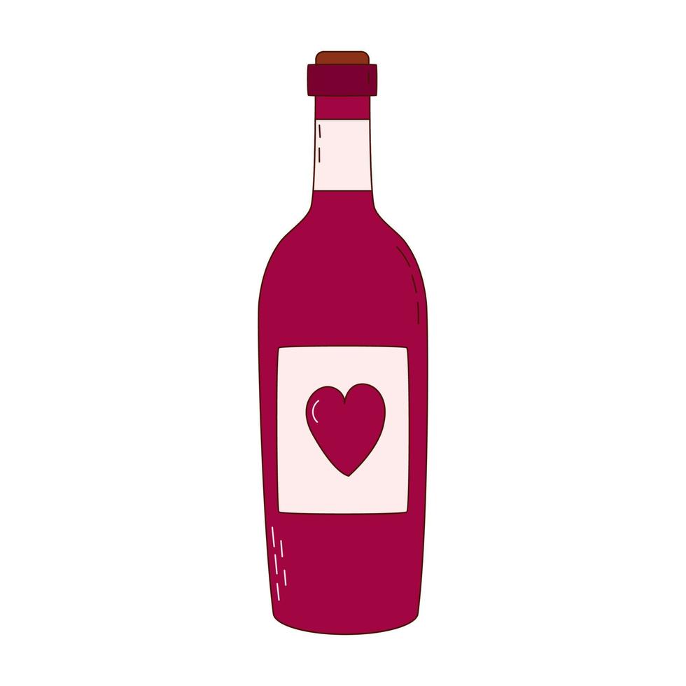 handgezeichnete flasche wein zum valentinstag. Gestaltungselemente für Poster, Grußkarten, Banner und Einladungen. vektor