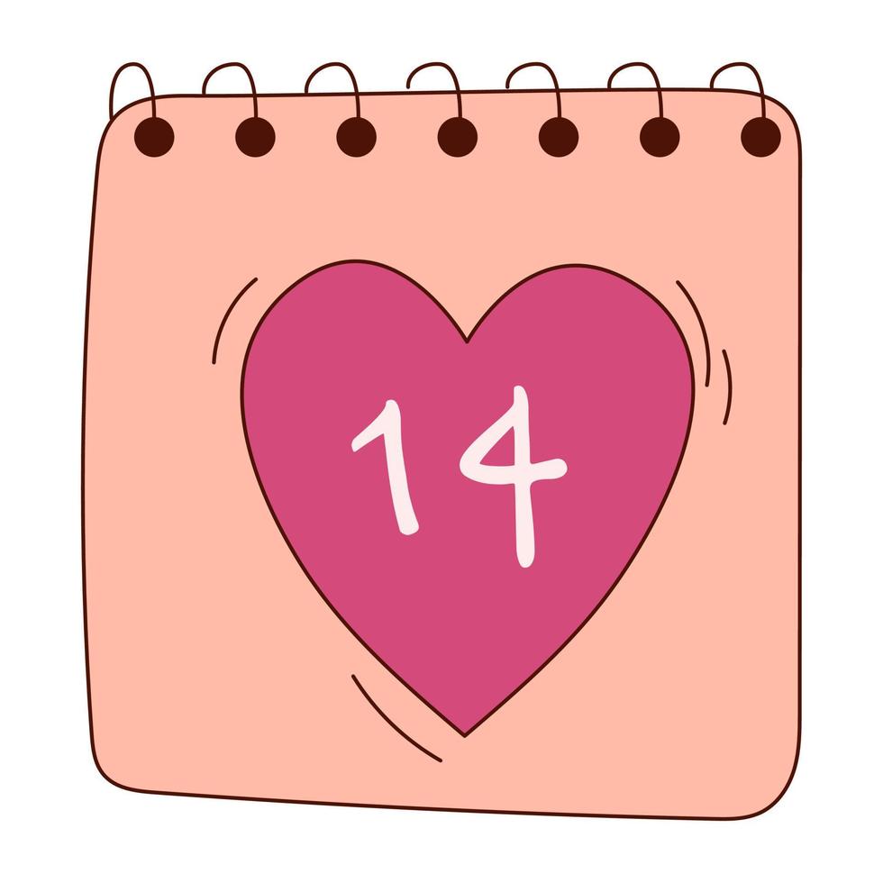 hand dragen kalender för valentine dag. design element för affischer, hälsning kort, banderoller och inbjudningar. vektor