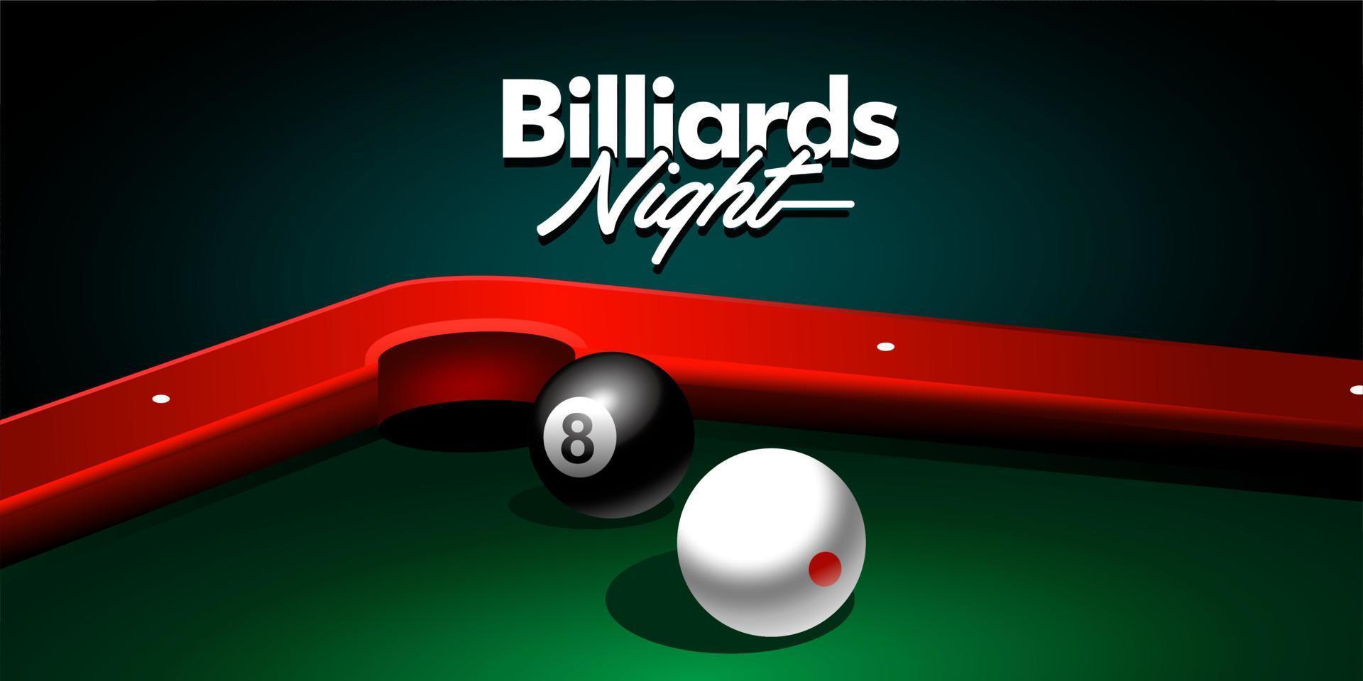 billard grüner tisch illustrationsvektor. realistische 3d-objekte snookerbälle hintergrund. Einladungsdesign für Billard-Event-Turniere. vektor