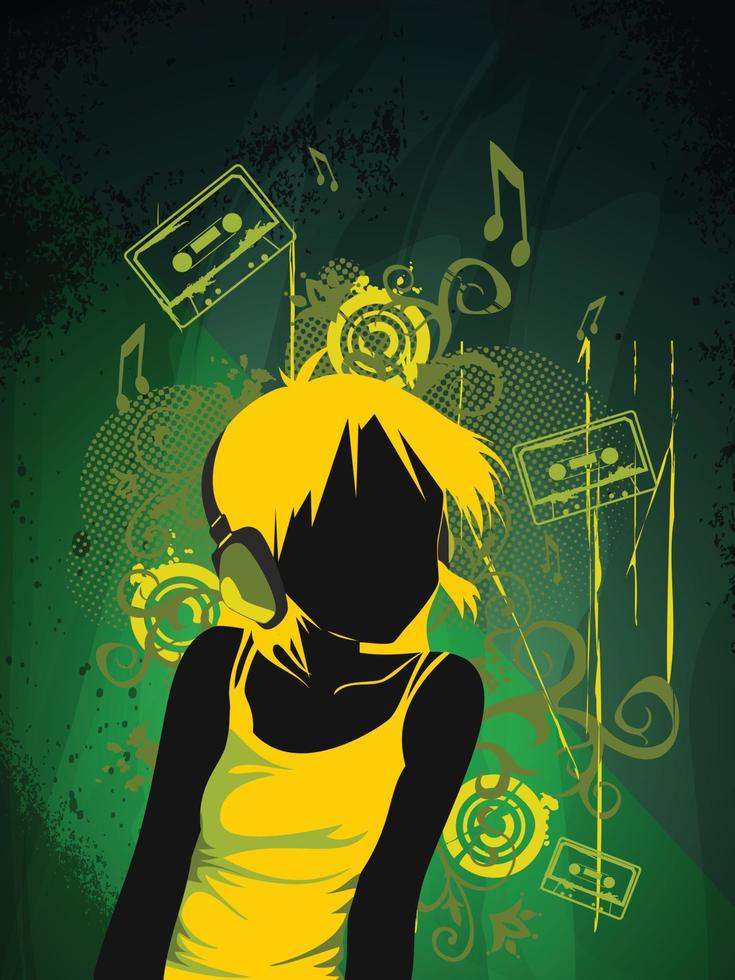 en flicka njuter musik bär hörlurar illustration vektor