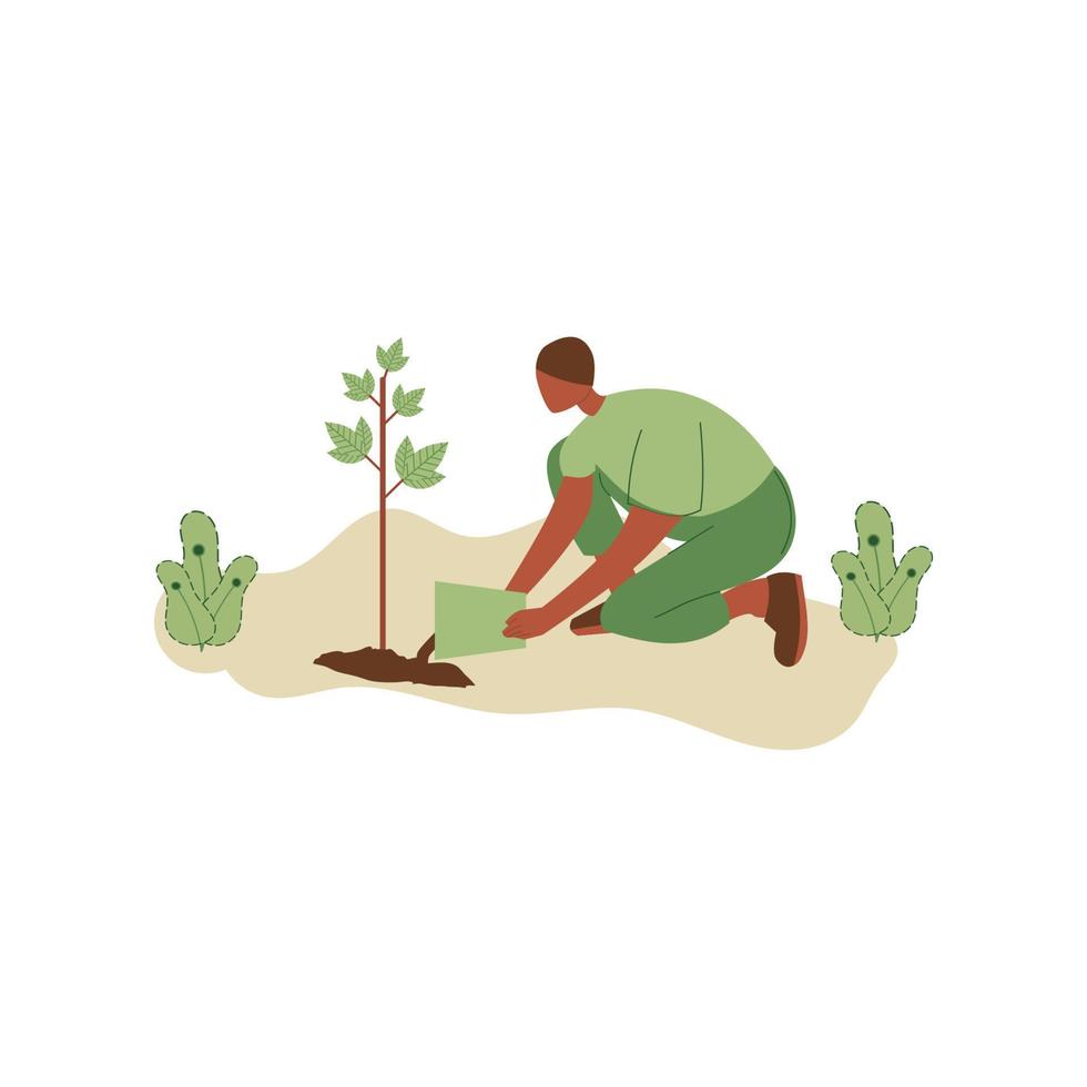 vektor illustration av människor plantering träd. begrepp av sparande de jorden. ekologi volontär begrepp. design för ekologi aktivism