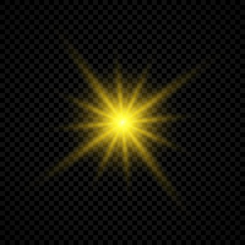 ljus effekt av lins bloss. gul lysande lampor starburst effekter med pärlar på en transparent bakgrund. vektor illustration