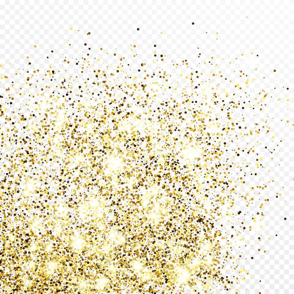 goldglitter konfetti hintergrund isoliert auf weißem transparentem hintergrund. festliche textur mit leuchtendem lichteffekt. Vektor-Illustration. vektor