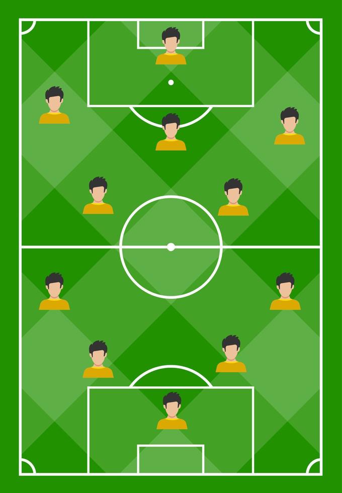 Fußballplatz mit grünem Gras und mit elf Spielern. Vektor-Illustration vektor