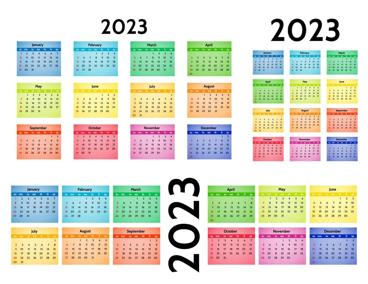 Kalender für 2023 isoliert auf weißem Hintergrund vektor