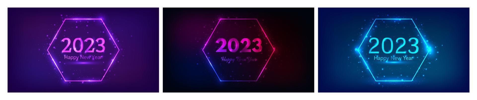 2023 Lycklig ny år neon bakgrund vektor