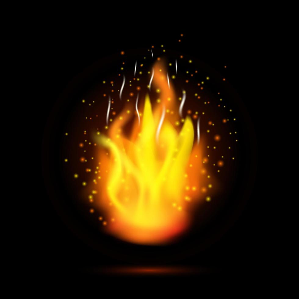 realistische feuerflamme auf schwarzem hintergrund. Vektor-Illustration. vektor