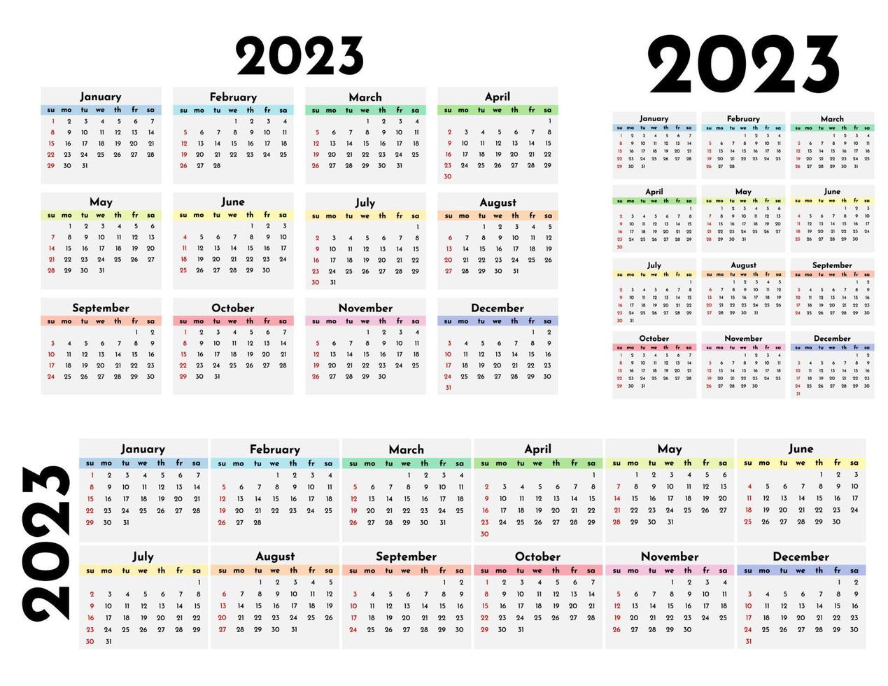 Kalender für 2023 isoliert auf weißem Hintergrund vektor