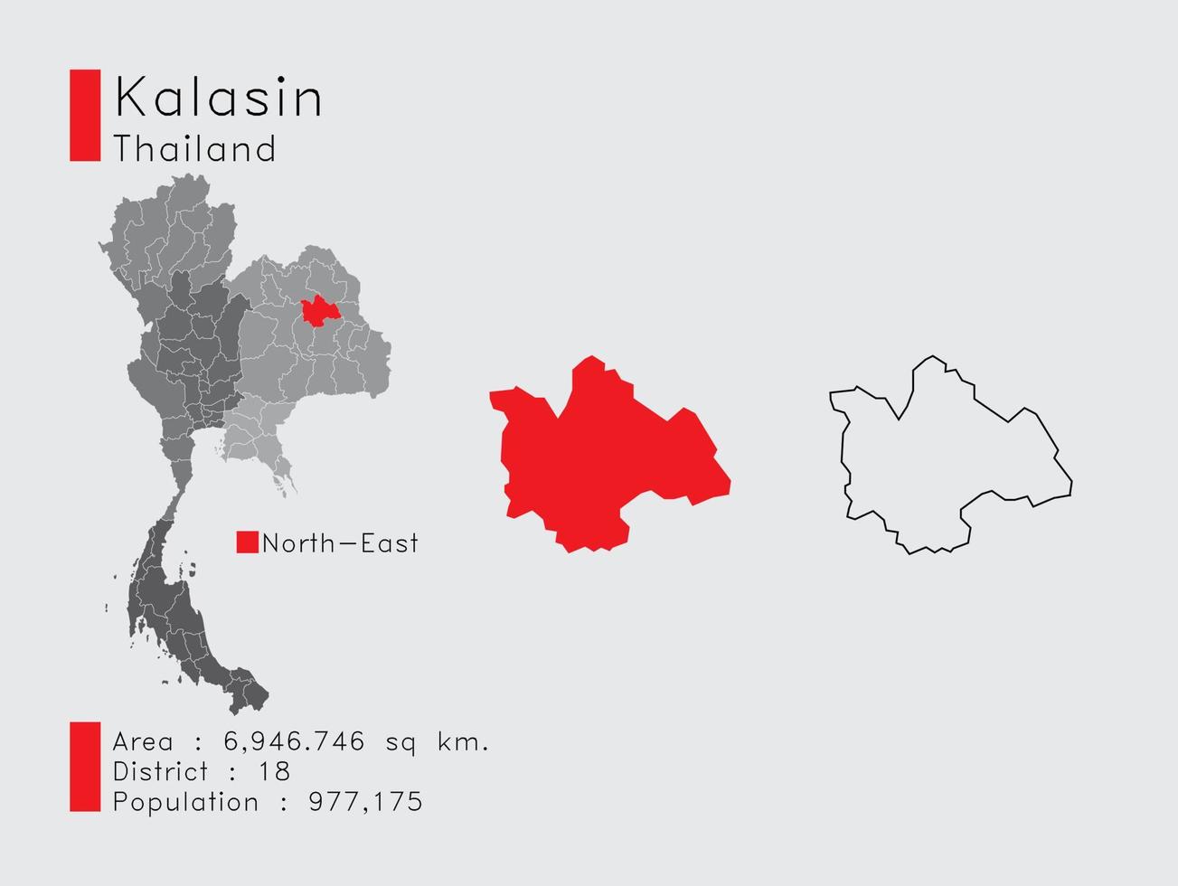 kalasin placera i thailand en uppsättning av infographic element för de provins. och område distrikt befolkning och översikt. vektor med grå bakgrund.