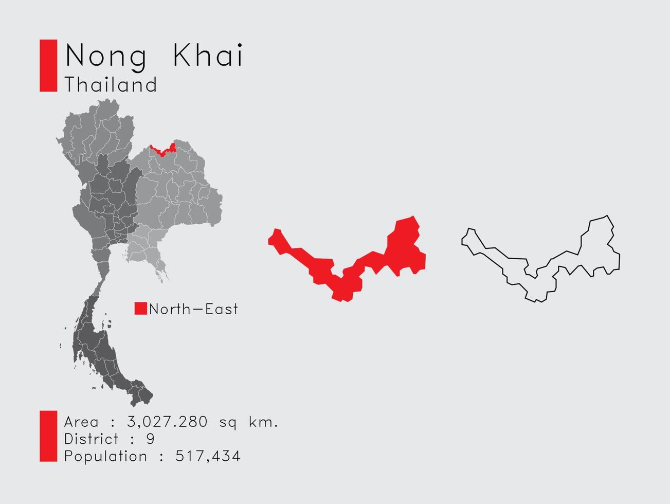 nong khai placera i thailand en uppsättning av infographic element för de provins. och område distrikt befolkning och översikt. vektor med grå bakgrund.