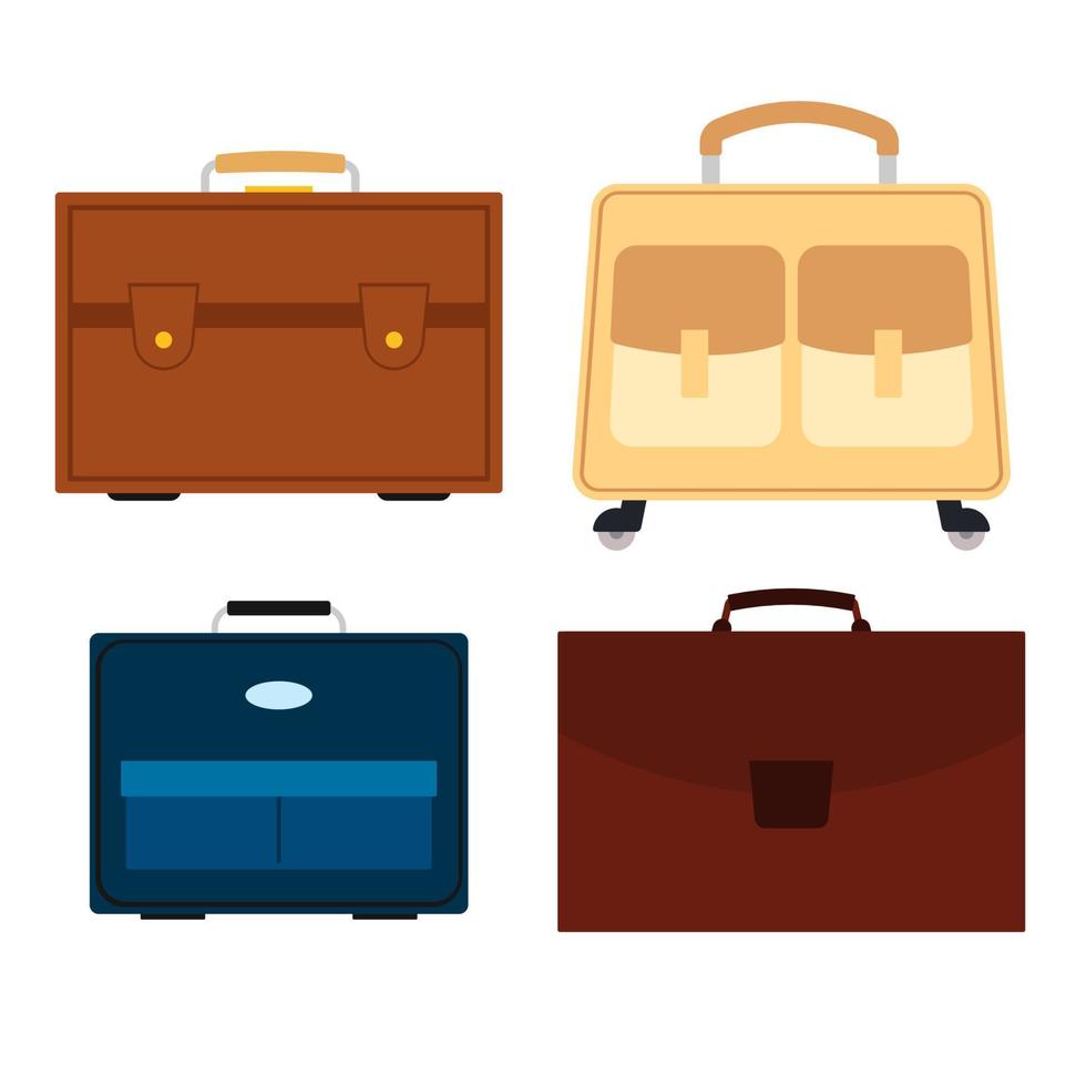 uppsättning av fyra påsar på vit bakgrund. resväska för resa resa i platt stil. vektor illustration