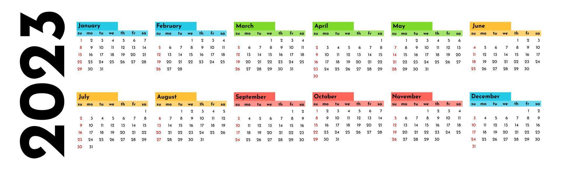 Kalender für 2023 isoliert auf weißem Hintergrund vektor