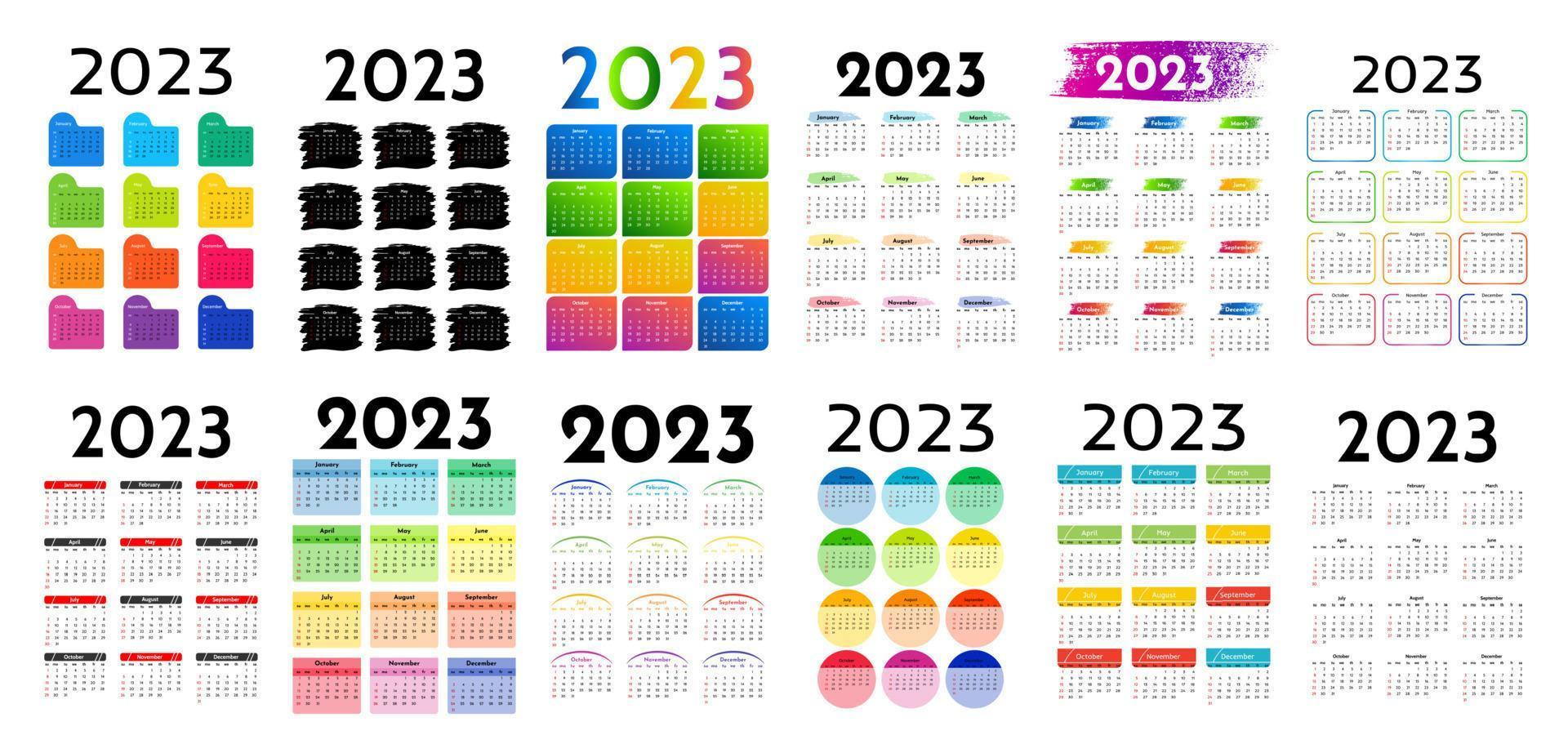 Kalender für 2023 isoliert auf weißem Hintergrund vektor