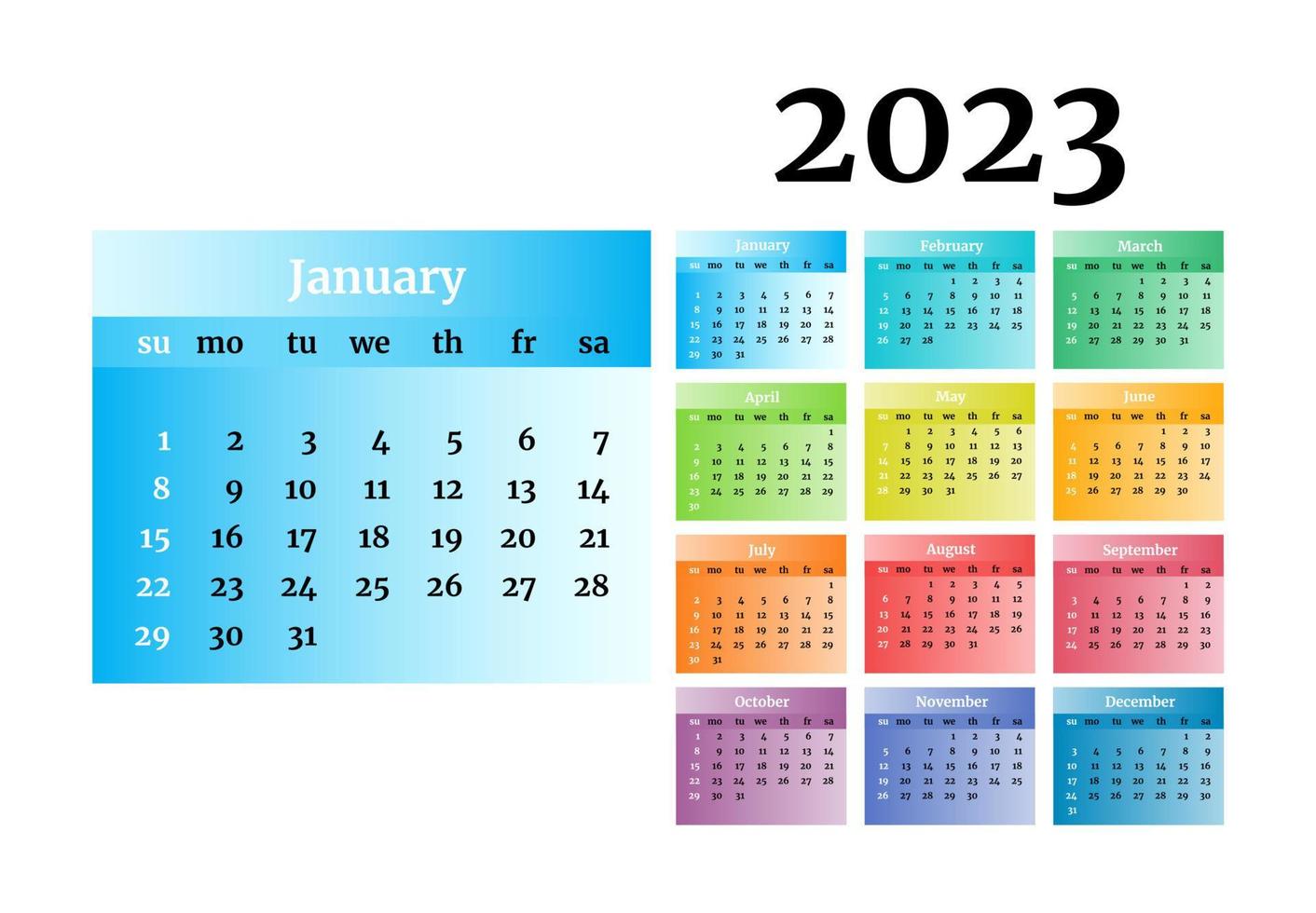 Kalender für 2023 isoliert auf weißem Hintergrund vektor