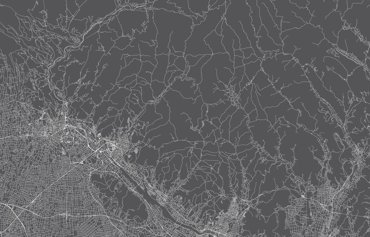 japanischer Stadtplan. vektorillustration mit schwarzem hintergrund, weißer umrandung, szene mit japan stadt, dorf, straße, straße, stadtkarte, lage, wahrzeichen, transport. Design für Druck, Poster, Tapeten. vektor