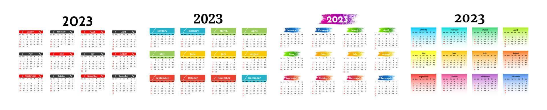 Kalender für 2023 isoliert auf weißem Hintergrund vektor