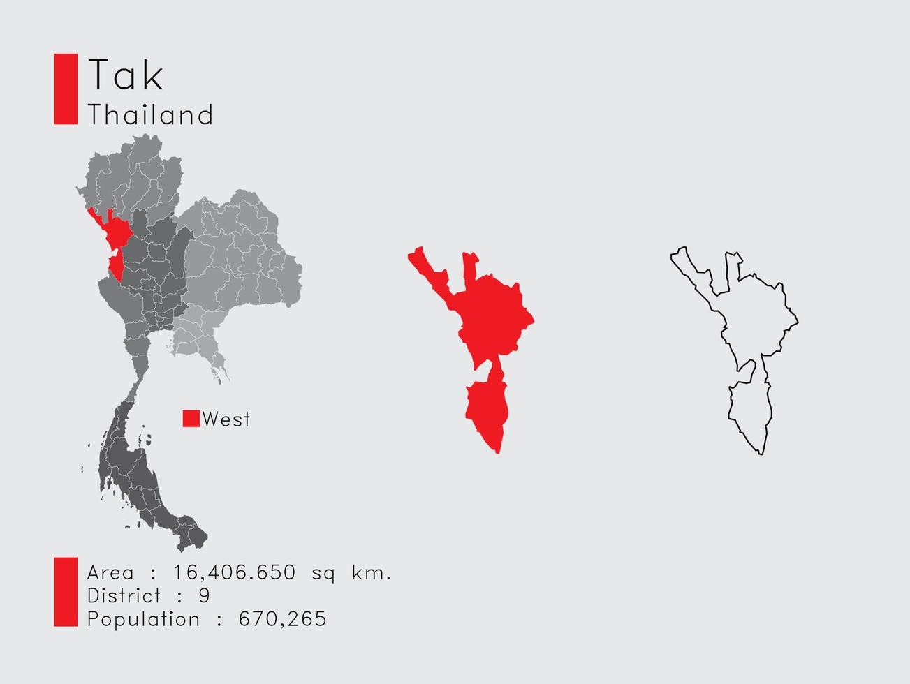 tak position in thailand eine reihe von infografikelementen für die provinz. und Bereich Bezirk Bevölkerung und Gliederung. Vektor mit grauem Hintergrund.