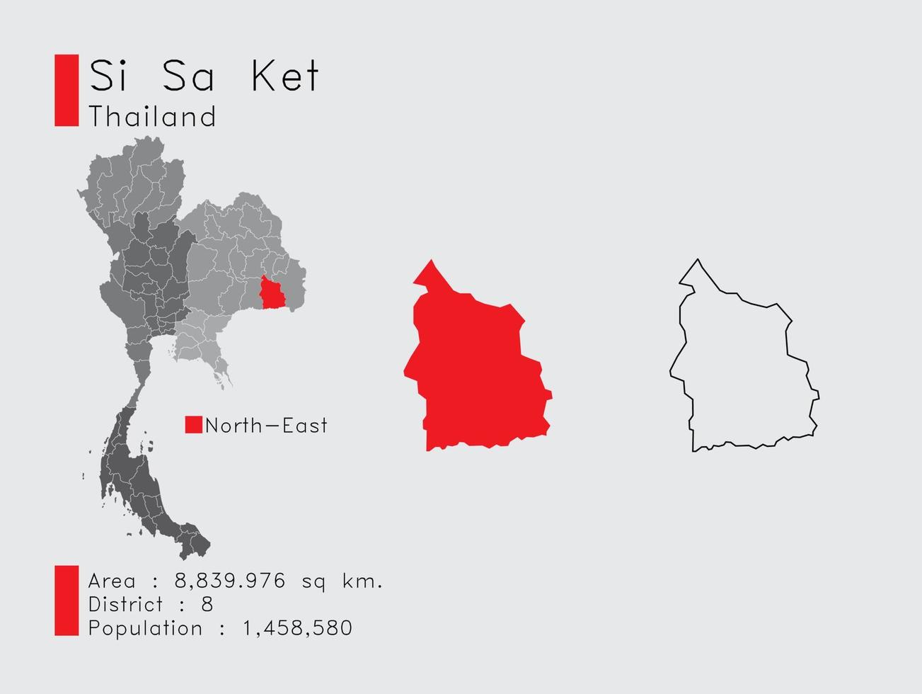 si sa ket placera i thailand en uppsättning av infographic element för de provins. och område distrikt befolkning och översikt. vektor med grå bakgrund.