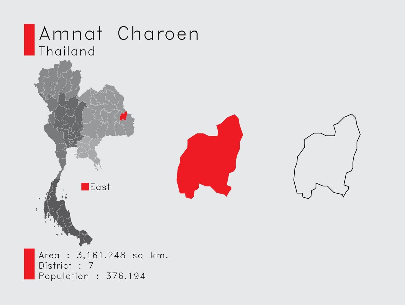 amnat charoen position in thailand eine reihe von infografikelementen für die provinz. und Bereich Bezirk Bevölkerung und Gliederung. Vektor mit grauem Hintergrund.