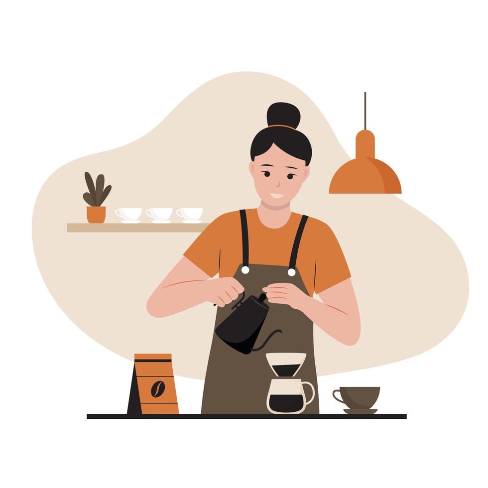 vektorillustration der frau barista, die kaffee kocht vektor