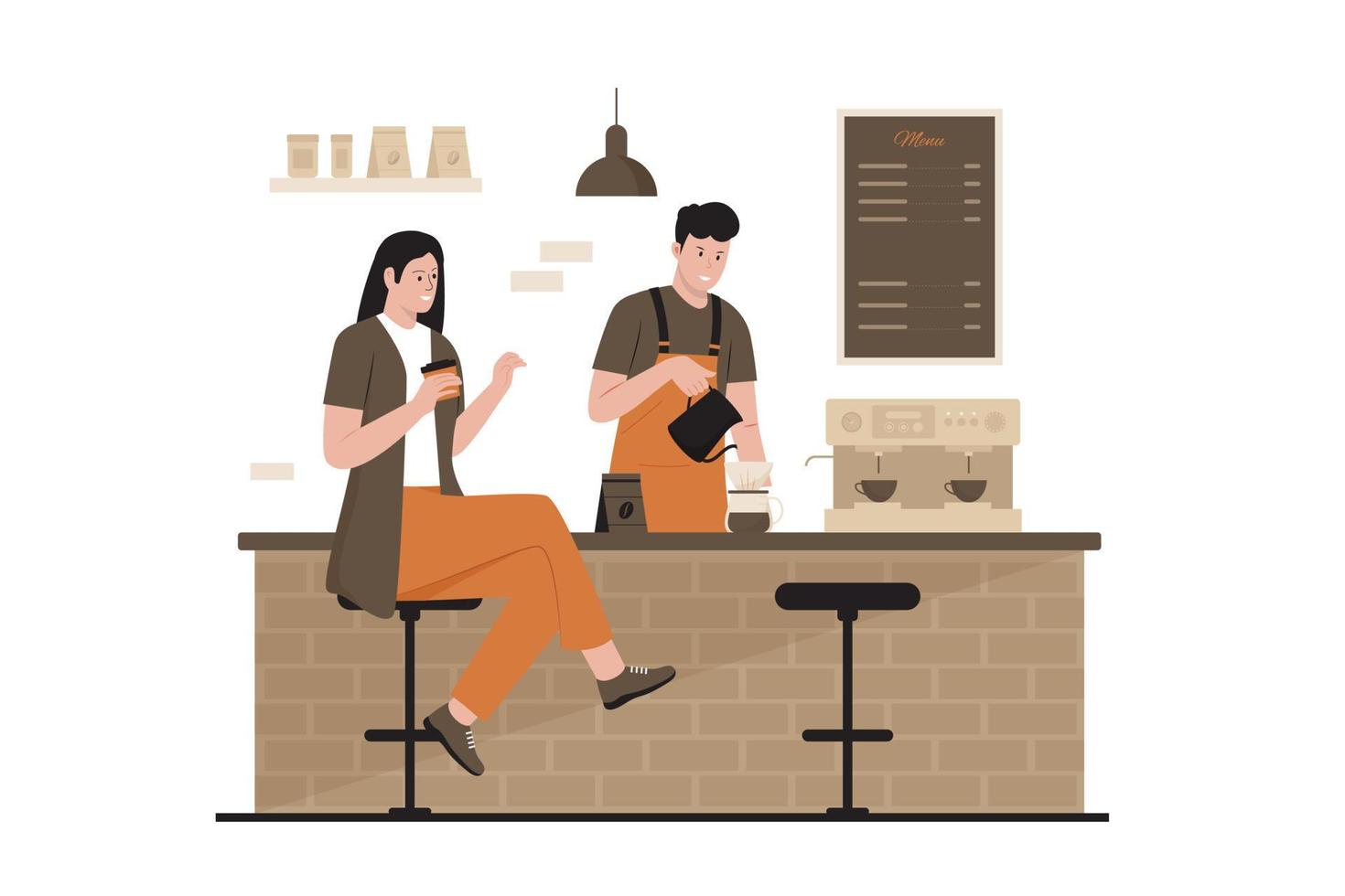 vektorillustration des männlichen barista, der kaffee kocht vektor