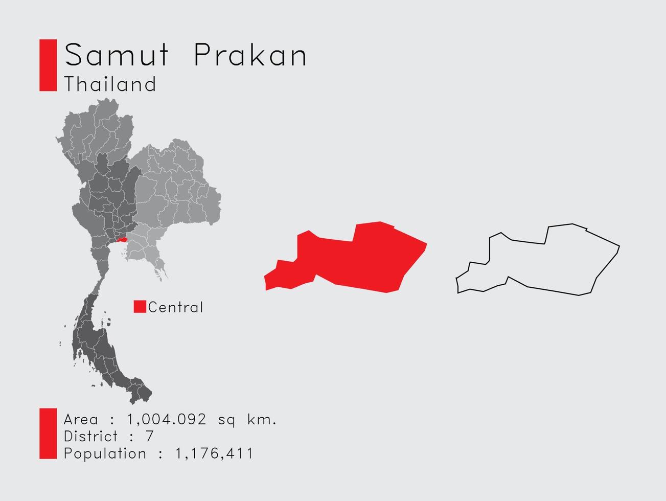 samut prakan position in thailand eine reihe von infografikelementen für die provinz. und Bereich Bezirk Bevölkerung und Gliederung. Vektor mit grauem Hintergrund.