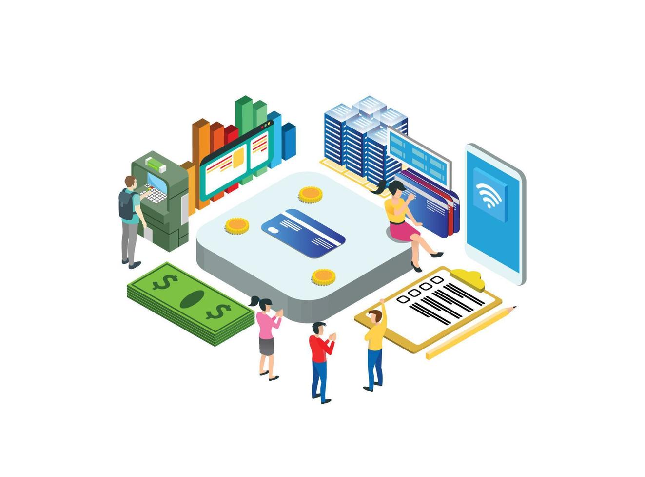 modern isometrisk tillämpa kreditera kort illustration, webb banderoller, lämplig för diagram, infografik, bok illustration, spel tillgång, och Övrig grafisk relaterad tillgångar vektor