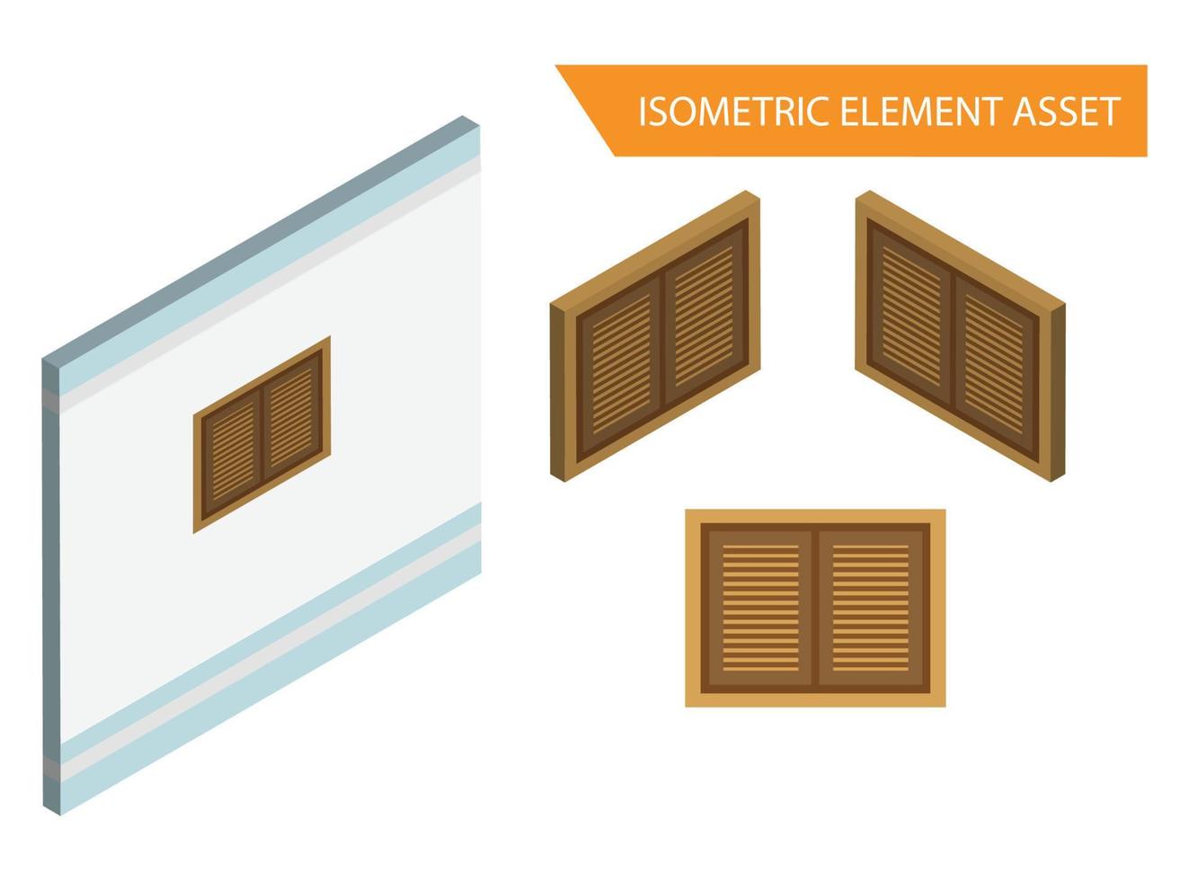 isometrischer Holzfenstervektor auf weißem, isoliertem Hintergrund, geeignet für Spiel-Assets und andere grafikbezogene Assets vektor