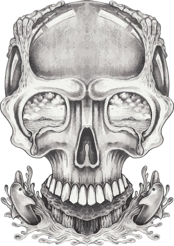 konst overkligt skalle. hand teckning och göra grafisk vektor. vektor