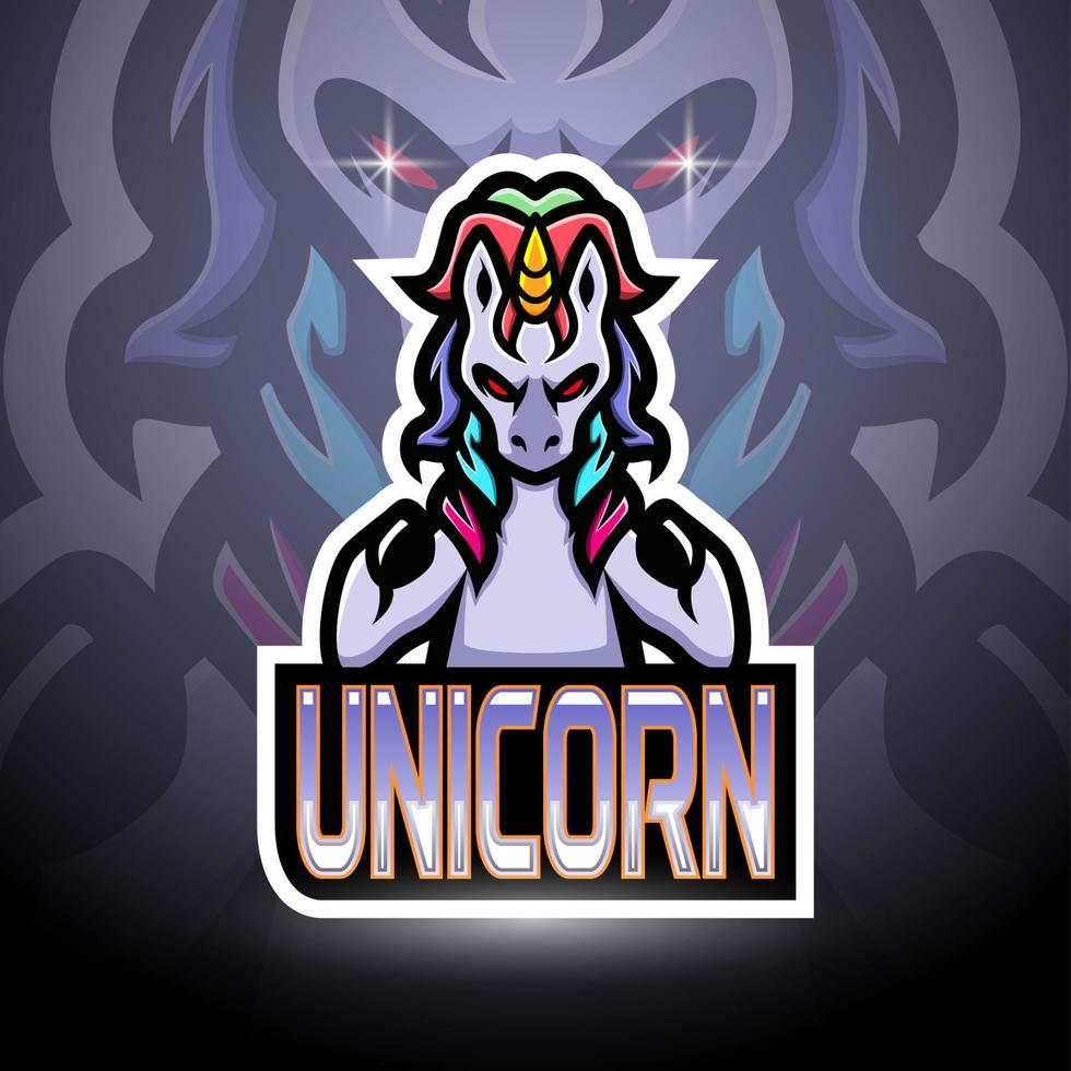 einhorn esport logo maskottchen design vektor