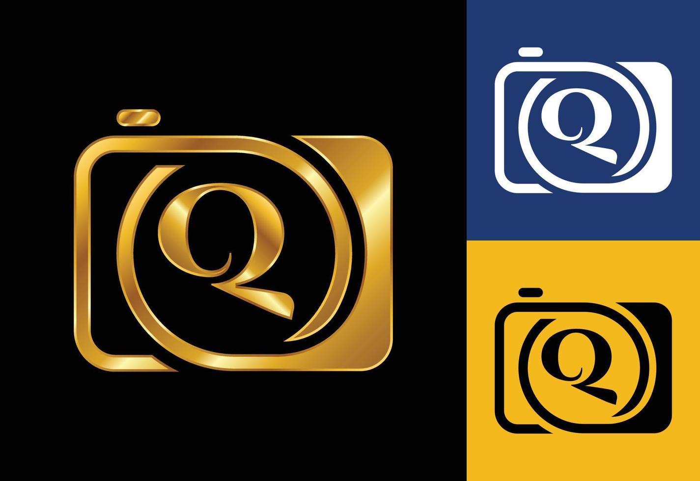 Anfangsbuchstaben des q-Monogramms mit einem Kamerasymbol. Logo für Fotogeschäft und Firmenidentität vektor