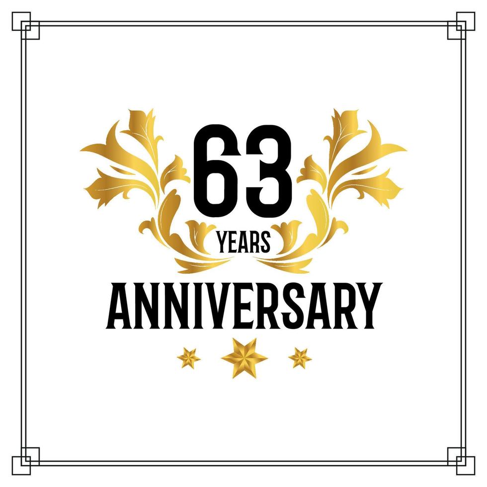 63: e årsdag logotyp, lyxig gyllene och svart Färg vektor design firande.