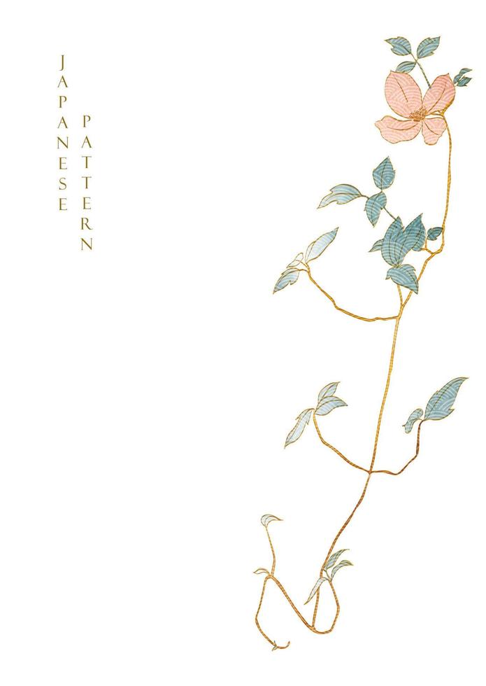 japansk bakgrund med vattenfärg textur vektor. körsbär blomma blomma, bambu och kinesisk moln dekorationer i årgång stil. hand dragen naturlig linje mall design. vektor