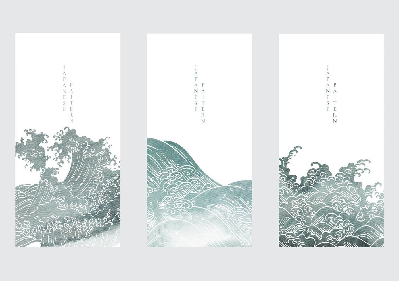 japansk bakgrund med vattenfärg textur målning textur vektor. orientalisk naturlig Vinka mönster med hav hav dekoration baner design i årgång stil. vektor