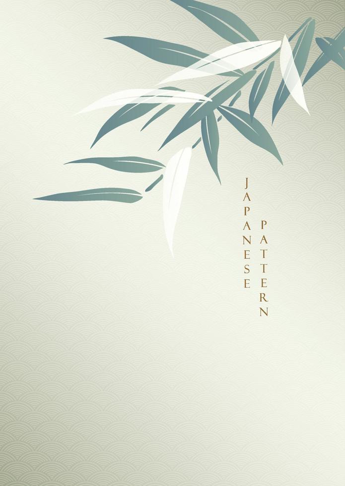 japanischer hintergrund mit bambusblattvektor. natürliches Bannerdesign mit Wellenmuster im Vintage-Stil. vektor