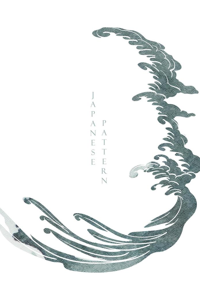 japanischer hintergrund mit handgezeichnetem ozean meer banner design vektor. Aquarell-Wellenmalerei-Textur mit geometrischem Muster im Vintage-Stil. vektor