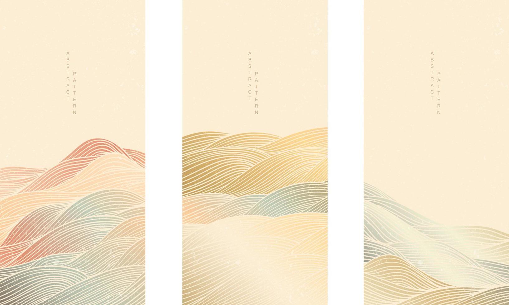 japanischer hintergrund mit linienwellenmustervektor. abstrakte Vorlage mit geometrischem Muster. Bergwald-Layout-Design im Vintage-Stil. vektor